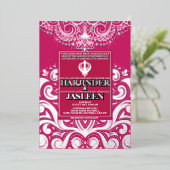 Glitter Roos Roze Zilveren Sikh Anand Karaj Weddin Folie Uitnodiging (Staand Voorkant)