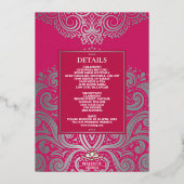 Glitter Roos Roze Zilveren Sikh Anand Karaj Weddin Folie Uitnodiging (Achterkant)