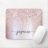 Glitter Roosgoud Metaalglans Monogram Naam Muismat (Met muis)