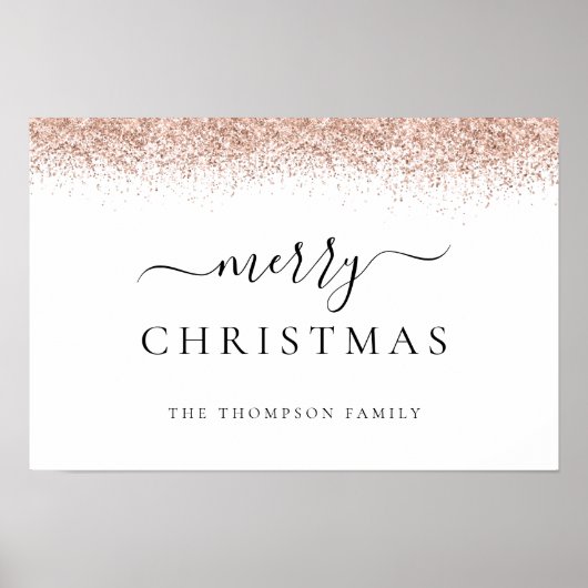 Glitter Roosgoud Naam Wit Vrolijk Kerstfeest Poster (Voorkant)
