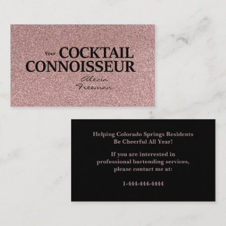 Glitter Rose Gold Bartender Event Business Card Visitekaartje