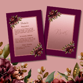 glitter Rose Gold Script - Burgundy floral wedding Informatiekaartje