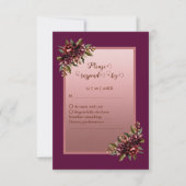 glitter Rose Gold Script - Burgundy floral wedding RSVP Kaartje (Voorkant)