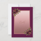 glitter Rose Gold Script - Burgundy floral wedding RSVP Kaartje (Achterkant)