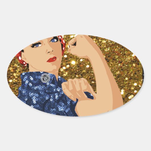 glitter rosie de riveter ovale sticker (Voorkant)