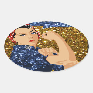 glitter rosie de riveter ovale sticker