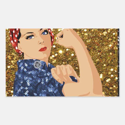 glitter rosie de riveter rechthoekige sticker (Voorkant)