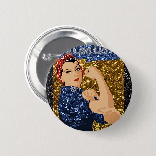 glitter rosie de riveter ronde button 5,7 cm (Voorkant /achterkant)
