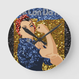 glitter rosie de riveter ronde klok