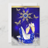 Glitter Royal Blue Butterfly Heels Gold Champagne Kaart (Achterkant)