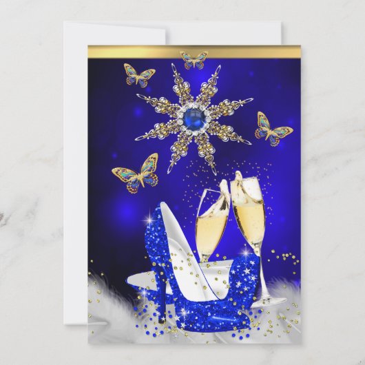 Glitter Royal Blue Butterfly Heels Gold Champagne Kaart (Achterkant)