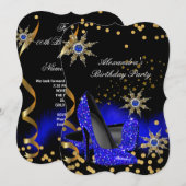 Glitter Royal Blue High Heels Black Birthday Party Kaart (Voorkant / Achterkant)