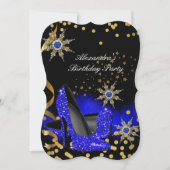Glitter Royal Blue High Heels Black Birthday Party Kaart (Voorkant)