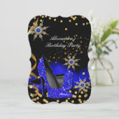 Glitter Royal Blue High Heels Black Birthday Party Kaart (Staand voorkant)