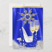 Glitter Royal Blue High Heels Gold Champagne Party Kaart (Achterkant)
