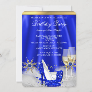 Glitter Royal Blue High Heels Gold Champagne Party Kaart