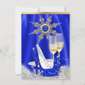 Glitter Royal Blue High Heels Gold Champagne Party Kaart (Achterkant)