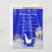 Glitter Royal Blue High Heels Gold Champagne Party Kaart (Voorkant)