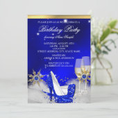 Glitter Royal Blue High Hiel Shoes Gold Champagne Kaart (Staand voorkant)