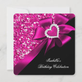 Glitter Royal Hot Pink Heart Bow Black Kaart (Voorkant)