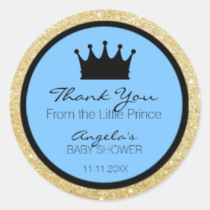 Glitter Royal Lil Little Prince Baby shower Blauw Ronde Sticker