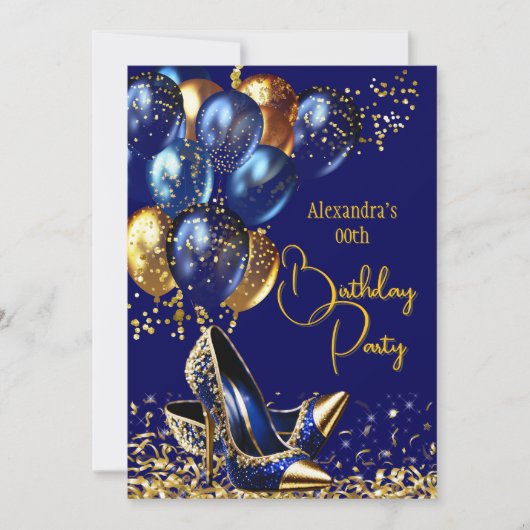 Glitter Royal Navy Blauw Gouden Hakken Ballonnen Kaart (Voorkant)