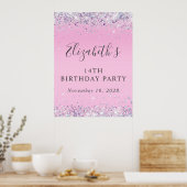Glitter Roze 14e Verjaardagsfeest Poster (Keuken)