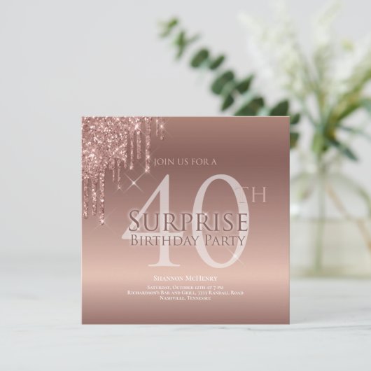 Glitter Roze 40e Verjaardagsverrassing Kaart (Staand voorkant)