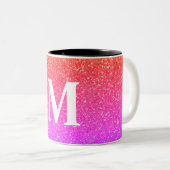 Glitter Roze Achtergrond met Monogram Tweekleurige Koffiemok (Voorkant rechts)