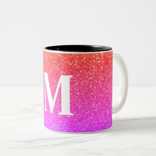 Glitter Roze Achtergrond met Monogram Tweekleurige Koffiemok (Voorkant rechts)