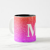 Glitter Roze Achtergrond met Monogram Tweekleurige Koffiemok (Voorkant links)
