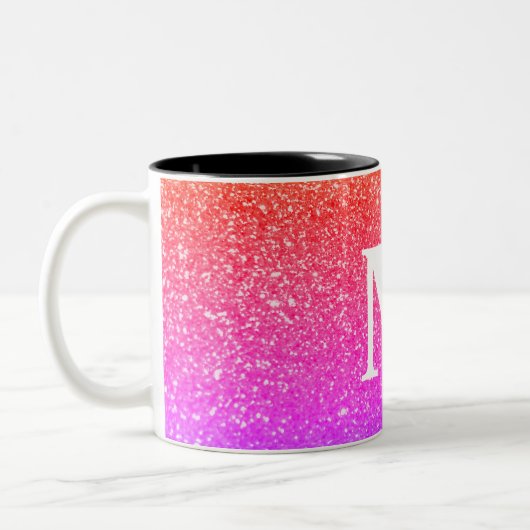 Glitter Roze Achtergrond met Monogram Tweekleurige Koffiemok (Links)