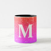 Glitter Roze Achtergrond met Monogram Tweekleurige Koffiemok (Center)