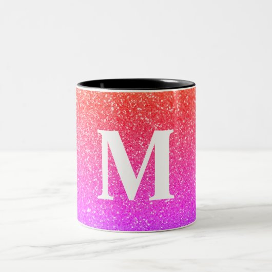 Glitter Roze Achtergrond met Monogram Tweekleurige Koffiemok (Center)