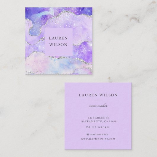 glitter roze blauw vierkant visitekaartje (Voorkant / Achterkant)