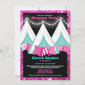 Glitter Roze Blauw Zwart Tepee Sleepover Verjaarda Kaart (Voorkant)