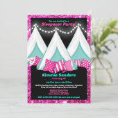 Glitter Roze Blauw Zwart Tepee Sleepover Verjaarda Kaart (Staand voorkant)