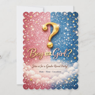 Glitter Roze & Blauwe Geslacht Reveal Uitnodiging