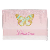 Glitter roze Blauwgroen vlinder op maat Kussensloop (Voorkant)