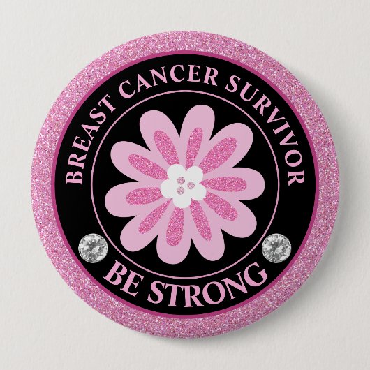 Glitter Roze Bloem Borstkanker Bewustzijnsontwerp Ronde Button 4,0 Cm (Voorkant)