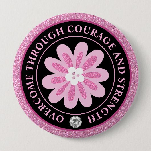 Glitter Roze Bloem Borstkanker Bewustzijnsontwerp Ronde Button 4,0 Cm (Voorkant)