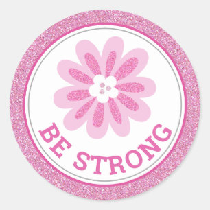Glitter Roze Bloem Borstkanker Bewustzijnsontwerp Ronde Sticker