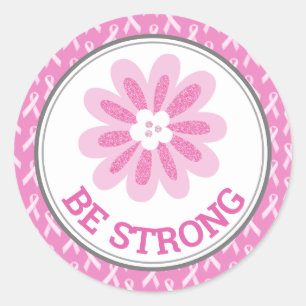 Glitter Roze Bloem Borstkanker Bewustzijnsontwerp Ronde Sticker