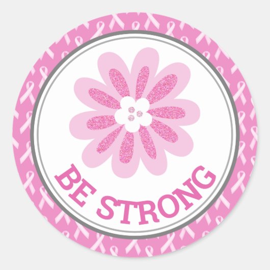 Glitter Roze Bloem Borstkanker Bewustzijnsontwerp Ronde Sticker (Voorkant)