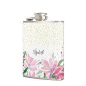 Glitter Roze Bloemen Bloei Waterverf Heupfles (Links)