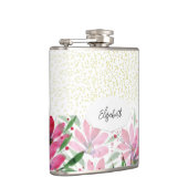 Glitter Roze Bloemen Bloei Waterverf Heupfles (Rechts)