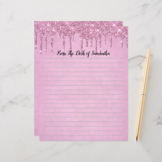 Glitter roze Briefpapier met gloeidraad aanpassen (Voorkant / Achterkant in situ)