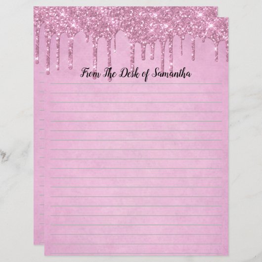 Glitter roze Briefpapier met gloeidraad aanpassen (Voorkant / Achterkant)