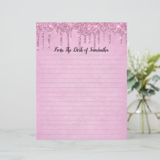 Glitter roze Briefpapier met gloeidraad aanpassen (Staand voorkant)