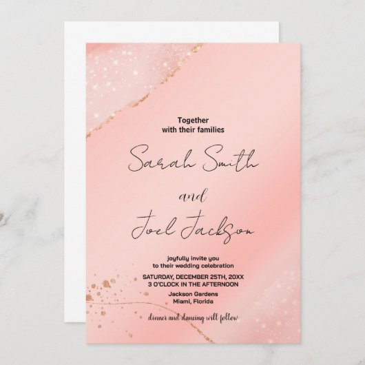 Glitter roze bruiloft uitnodigingen (Voorkant / Achterkant)